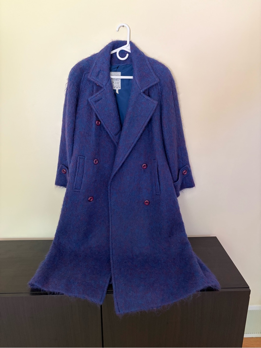 Double-Breasted Women's Mohair Wool Blend Coat in Deep Purple